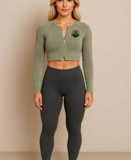 RhinoEdge Zip-Up Crop – Army Green Acid Wash