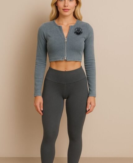 RhinoEdge Zip-Up Crop – Charcoal Grey Acid Wash